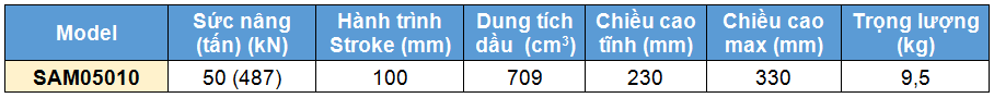 Kich 1 chieu bang nhom 50 tan 100 mm, kich 1 chieu, SAM Single acting aluminium cylinder 